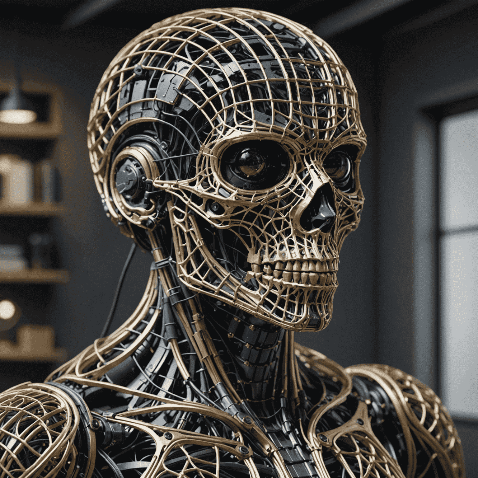 A split image showing a wireframe 3D model and its photorealistic rendered counterpart, demonstrating advanced rendering techniques